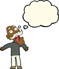 cartoon terrified old man with thought bubble