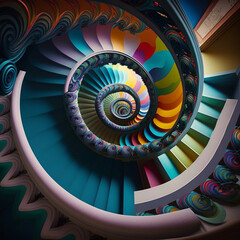 Endless Colorful Staircase, Illustration, AI Generated
