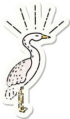 grunge sticker of tattoo style standing stork