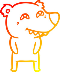 warm gradient line drawing cartoon polar bear showing teeth