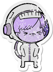 distressed sticker of a cartoon astronaut woman