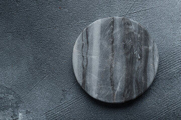 Empty marble plate for dessert on dark background, top view