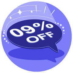 Sale tag 09% nine percent off in 3D, vector illustration, balloon shape, art.