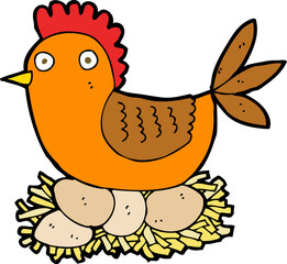 cartoon hen on eggs