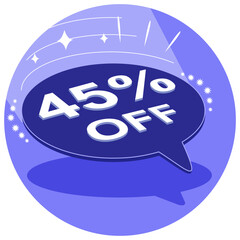 Sale tag 45% forty five percent off in 3D, vector illustration, balloon shape, art.