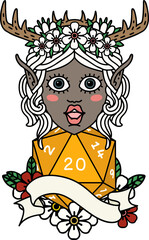 elf druid with natural twenty dice roll illustration