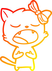 warm gradient line drawing cartoon cat meowing