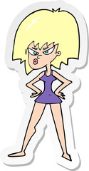 sticker of a cartoon angry woman in dress