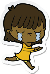 sticker of a cartoon woman crying