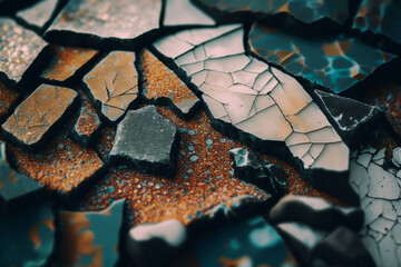 Photo of an abstract close-up of a crackled texture on a weathered surface