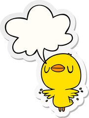 cute cartoon chick flapping wings and speech bubble sticker