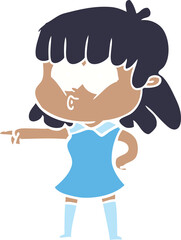 flat color style cartoon whistling girl pointing