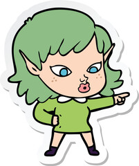 sticker of a pretty cartoon elf girl