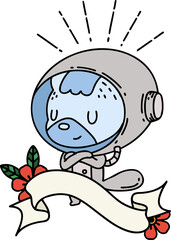 banner with tattoo style animal in astronaut suit