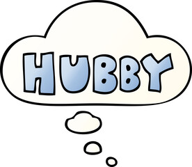 cartoon word hubby and thought bubble in smooth gradient style