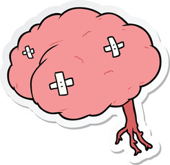 sticker of a cartoon injured brain