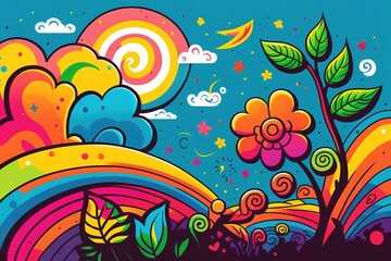 Naklejka na ściany i meble colorful flowers, Spring illustration digital art for background, created using generative ai