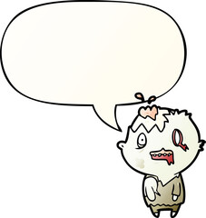 cartoon zombie and speech bubble in smooth gradient style