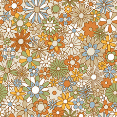 Fun retro brown and green floral print illustration