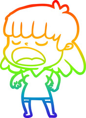 Obraz premium rainbow gradient line drawing cartoon woman talking loudly