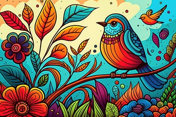 colorful flowers, Spring illustration digital art for background, created using generative ai