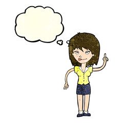 cartoon woman with idea with thought bubble