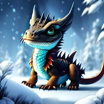 baby dragon in snow