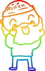rainbow gradient line drawing man with beard sticking out tongue