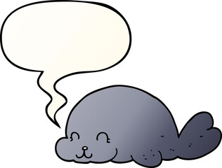 cute cartoon seal and speech bubble in smooth gradient style