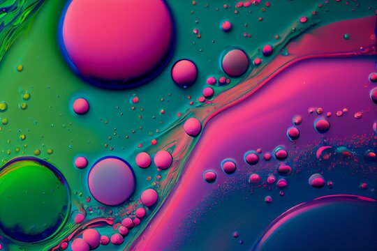  green, pink, blue bubbles, liquid texture Generative AI