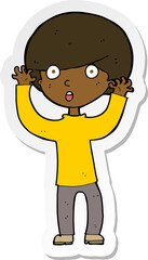 sticker of a cartoon startled boy