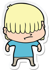 sticker of a cartoon boy with untidy hair