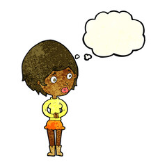 cartoon concerned woman with thought bubble