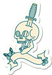 tattoo sticker with banner of a skull and dagger