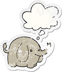 cartoon elephant and thought bubble as a distressed worn sticker