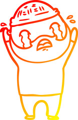 warm gradient line drawing cartoon bearded man crying