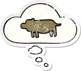 cartoon animal symbol and thought bubble as a distressed worn sticker