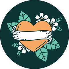 tattoo style icon of a heart and banner