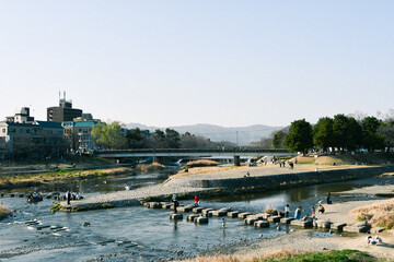 京都 賀茂大橋から見た鴨川デルタ