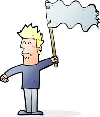 cartoon unhappy man waving flag