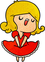 textured cartoon of a cute singing kawaii girl