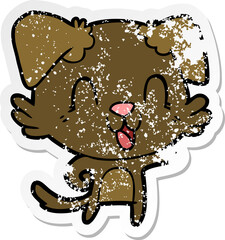 distressed sticker of a laughing cartoon dog