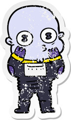 Obraz na płótnie Canvas distressed sticker of a cartoon weird bald spaceman