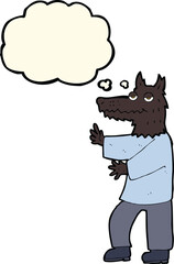 cartoon werewolf with thought bubble