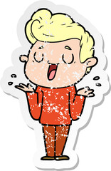 distressed sticker of a happy cartoon man