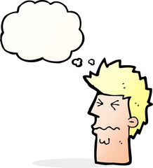 cartoon stressed out face with thought bubble