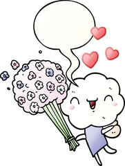 cute cartoon cloud head creature and speech bubble in smooth gradient style