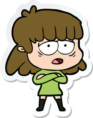 sticker of a cartoon tired woman