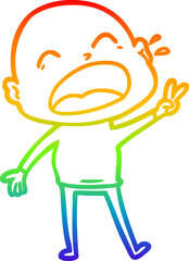rainbow gradient line drawing cartoon shouting bald man