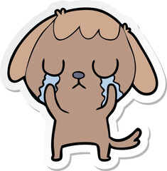 sticker of a cute cartoon dog crying